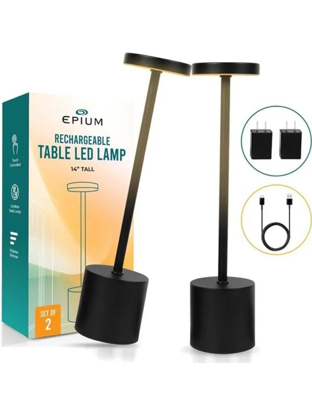 Cordless Table Lamps Set of 2 LED Rechargeable Dimmable USB Mood Light for Patio